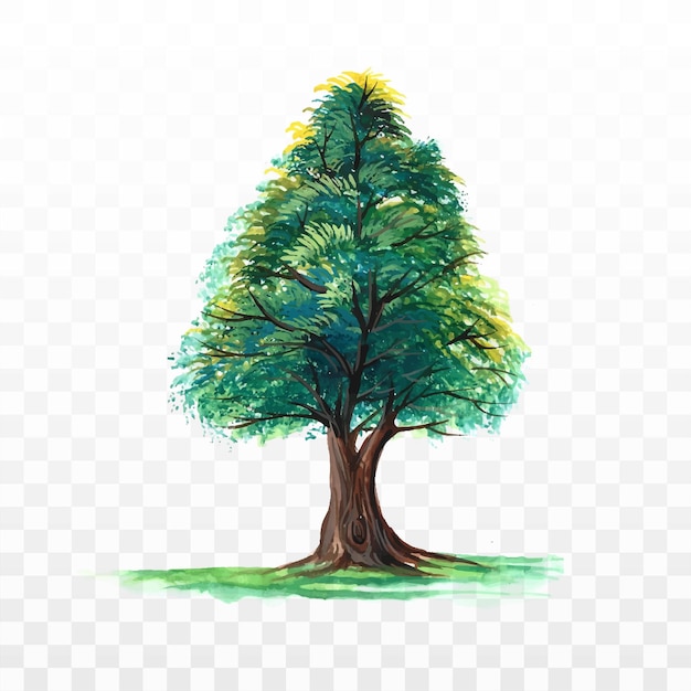 Free vector beautiful hand draw watercolor detailed green tree background