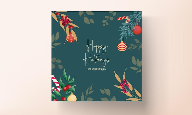 Beautiful hand drawing floral merry christmas card design