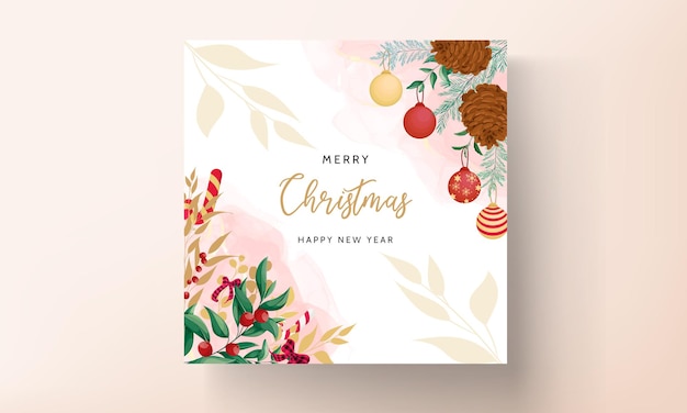 Beautiful hand drawing floral merry christmas card design