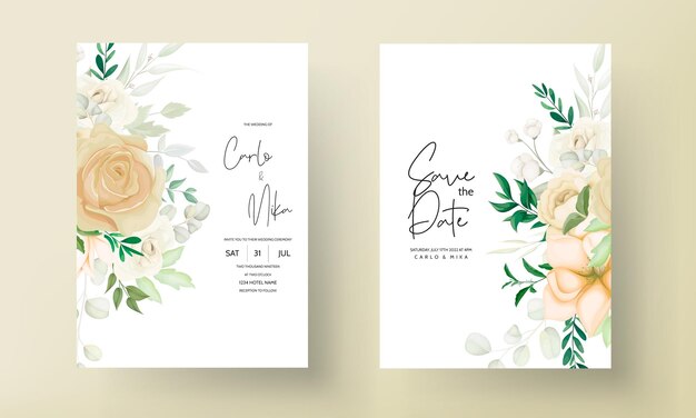 beautiful hand drawing floral wedding invitation card template