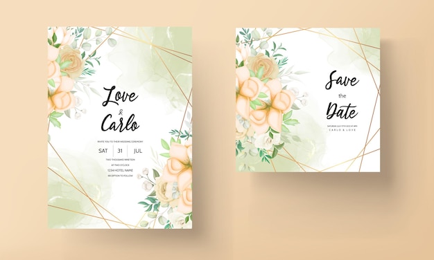 Beautiful hand drawing floral wedding invitation card template