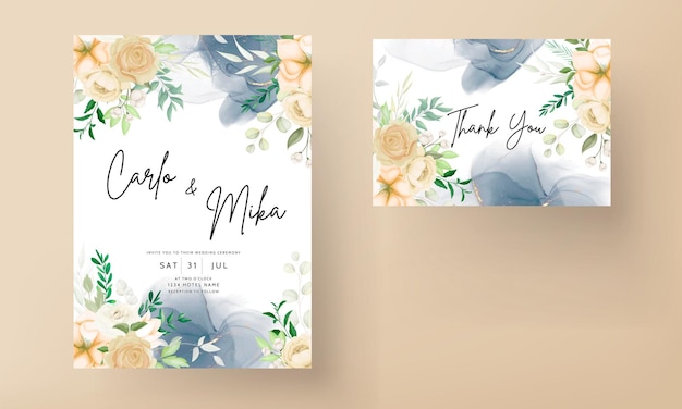 Vector Templates: Beautiful Hand Drawing Floral Wedding Invitation Set Free Vector Download