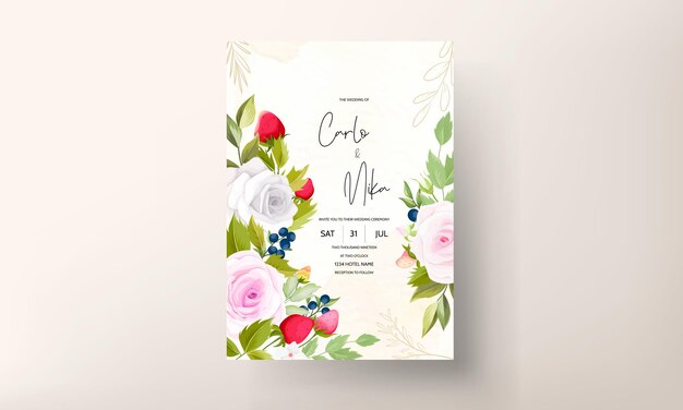 Vettore gratuito bella mano disegno carta di invito a nozze fiori e frutta
