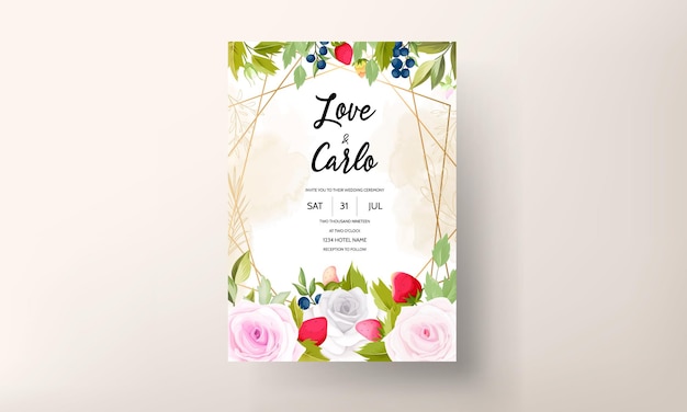 Free vector beautiful hand drawing flower and fruit wedding invitation card