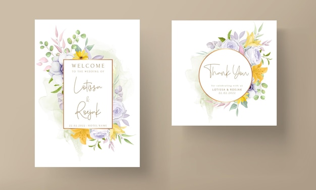 Beautiful hand drawing flower invitation card template