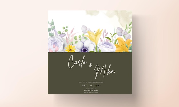 Beautiful hand drawing flower invitation card template