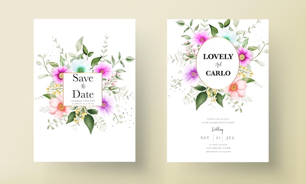 Free vector beautiful hand drawing watercolor floral wedding invitation card template