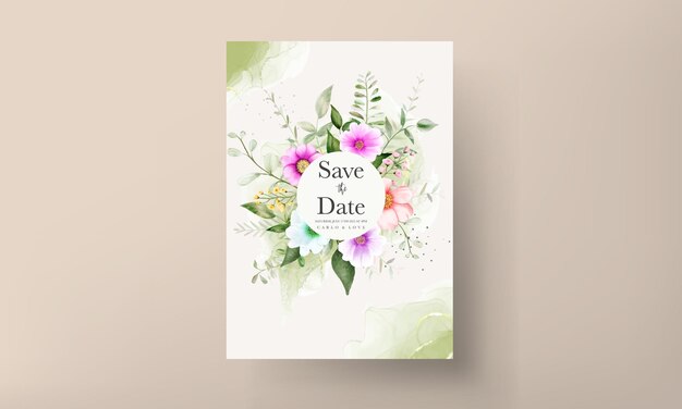 아름다운 손으로 그린 수채화 꽃 결혼식 초대장 템플릿