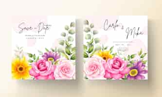 Free vector beautiful hand drawing watercolor flower wedding invitation card