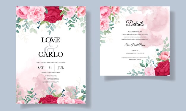 Beautiful hand drawing wedding invitation floral card template