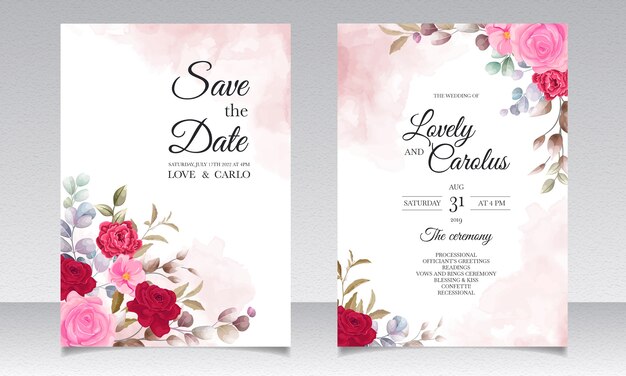 Beautiful hand drawing wedding invitation floral design