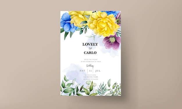 Beautiful hand drawing wedding invitation watercolor floral design