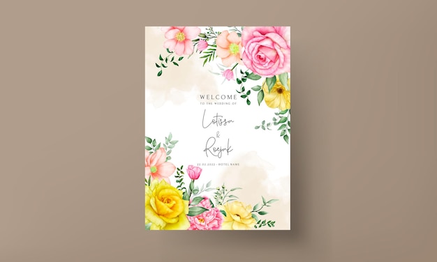 Free vector beautiful hand drawn blooming floral wedding invitation template