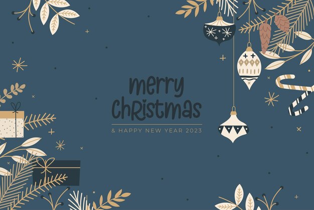 装飾品と葉を持つ美しい手描きのクリスマス カード