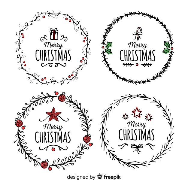 Beautiful hand drawn christmas flower and wreath set