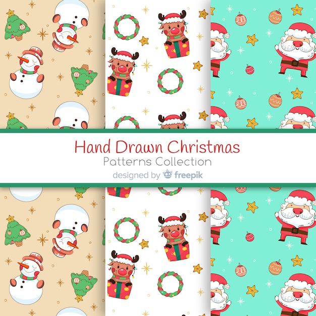 Beautiful hand drawn christmas pattern collection