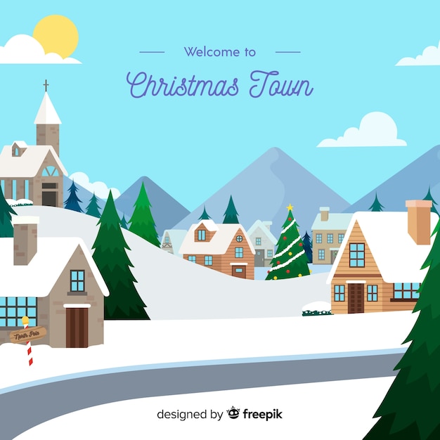 Free vector beautiful hand drawn christmas town