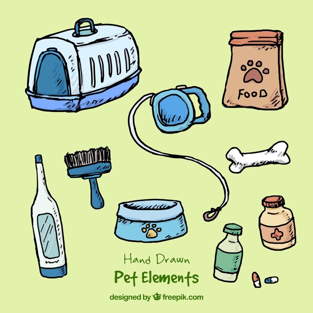 Beautiful hand-drawn elements of pets