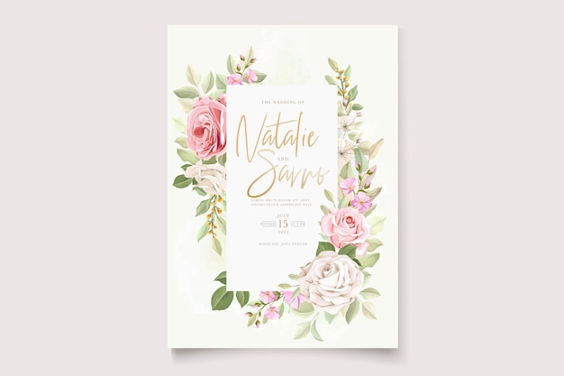 美しい手描き花の招待カードセット