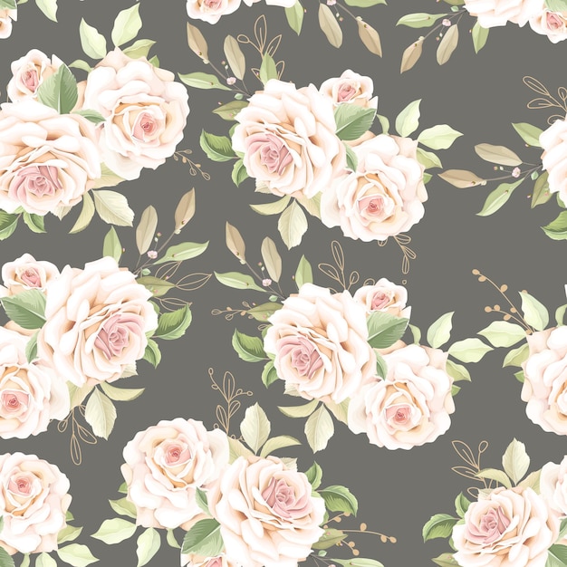 Free Vector beautiful hand drawn floral roses seamless pattern