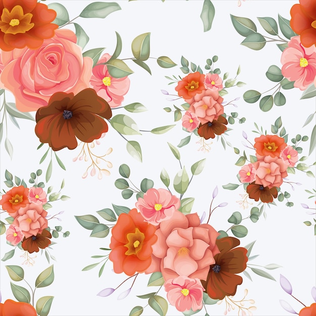 Beautiful hand drawn floral seamless pattern with boho floral ornament