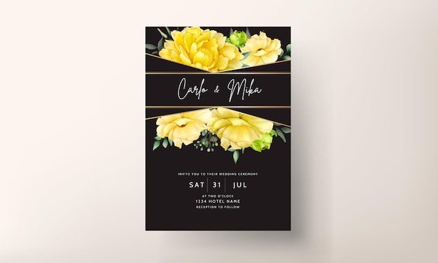 美しい手描きの花の水彩画の結婚式の招待カードセット 無料ベクター