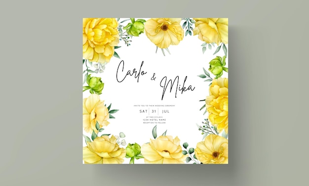 美しい手描きの花の水彩画の結婚式の招待カードセット Premiumベクター