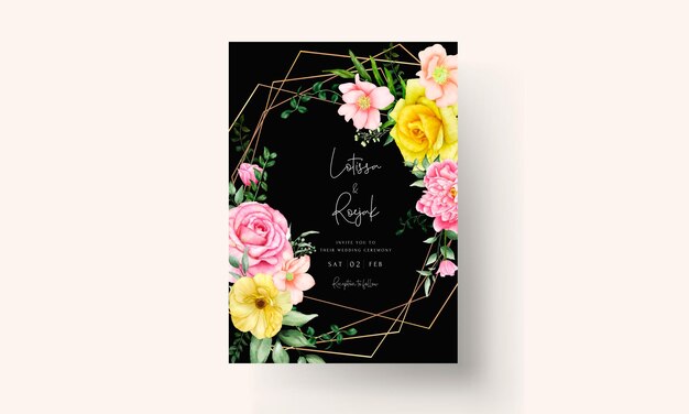 Beautiful hand drawn floral watercolor wedding invitation card set