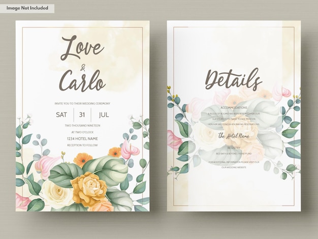 Beautiful hand drawn floral wedding invitation card template