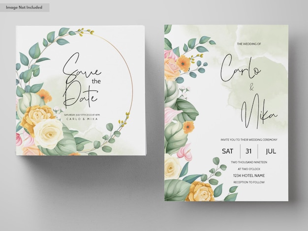 Beautiful hand drawn floral wedding invitation card template