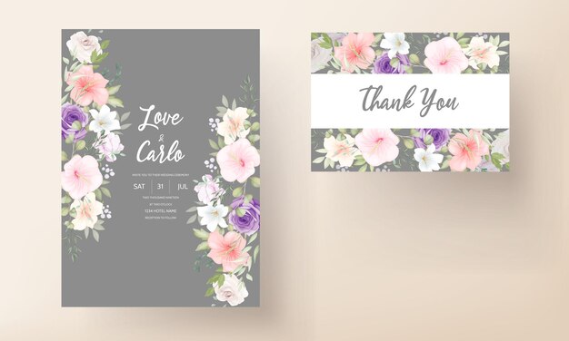 Beautiful hand drawn floral wedding invitation card template