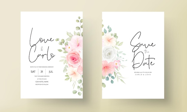 beautiful hand drawn floral wedding invitation card template