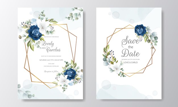 Beautiful hand drawn floral wedding invitation card