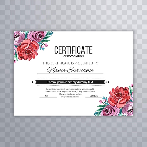 Beautiful hand drawn flower certificate award card template design