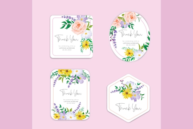 Free vector beautiful hand drawn flower and leaves label collection