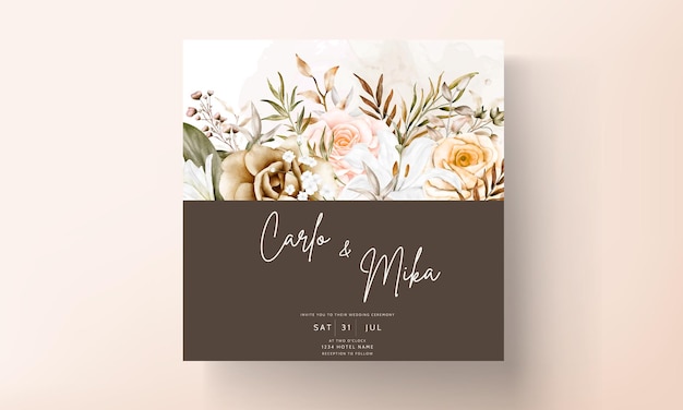 Free vector beautiful hand drawn flower wedding invitation card set