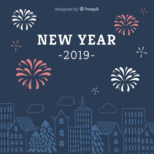 Free Vector beautiful hand drawn new year 2019 background