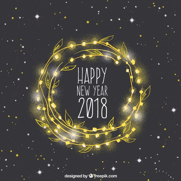 Beautiful hand drawn new year background with a floral golden wreath