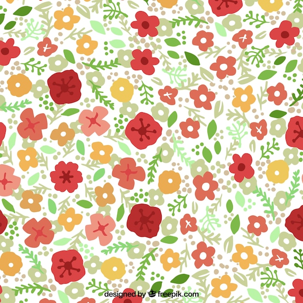 Beautiful hand-drawn pattern of colorful flowers