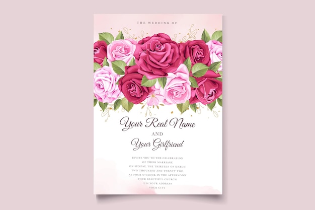 美しい手描きの赤いバラの招待カードテンプレート