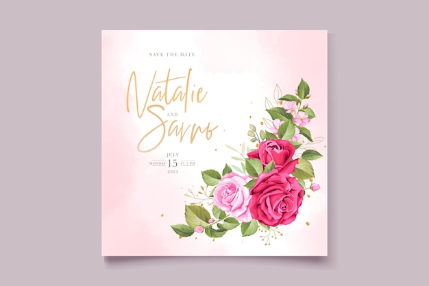 美しい手描きの赤いバラの招待カードテンプレート