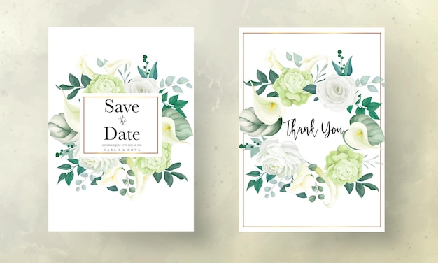 美しい​手描き​の​バラ​と​オランダカイウユリ​の​花​の​結婚式​の​招待​カード