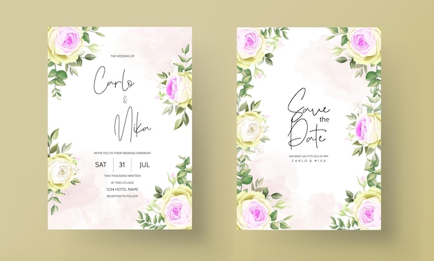 美しい手描きのバラの招待カードテンプレート