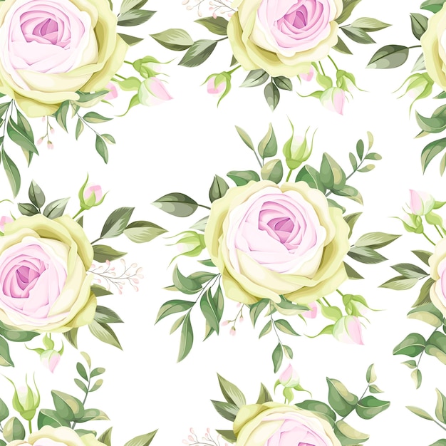 Free vector beautiful hand drawn roses seamless pattern