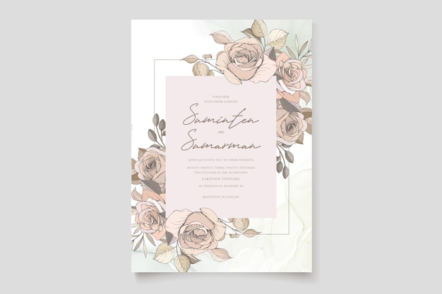 Beautiful hand drawn roses wedding invitation card set