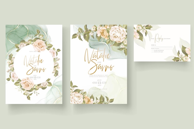 Bellissimo set di carte di invito a nozze con rose disegnate a mano