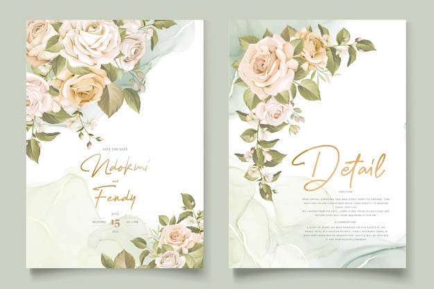 Free vector beautiful hand drawn roses wedding invitation card set