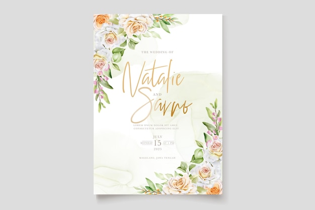 Beautiful hand drawn roses wedding invitation card set