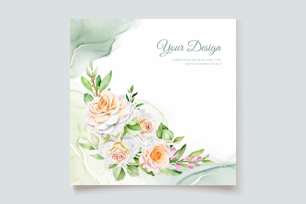 Beautiful hand drawn roses wedding invitation card set