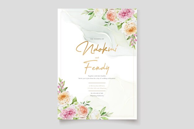 beautiful hand drawn roses wedding invitation card set